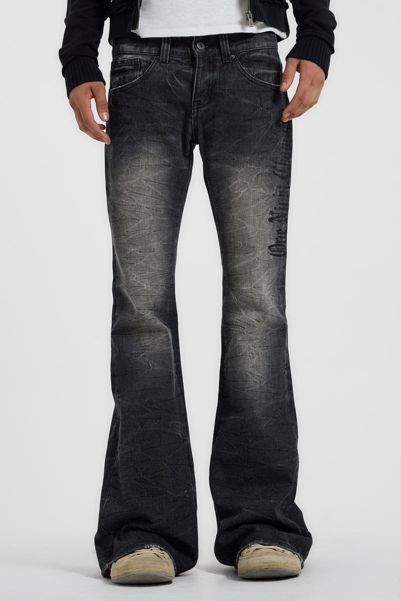 Creased Print Black Drift Jean