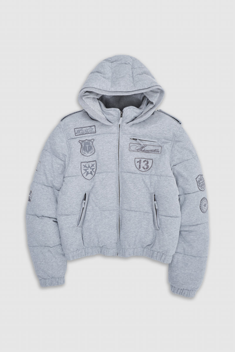 Badge Grey Jersey Puffer Jacket