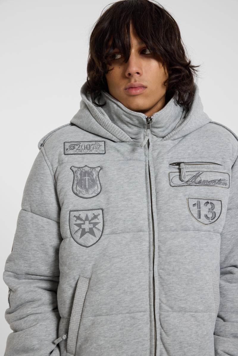 Badge Grey Jersey Puffer Jacket