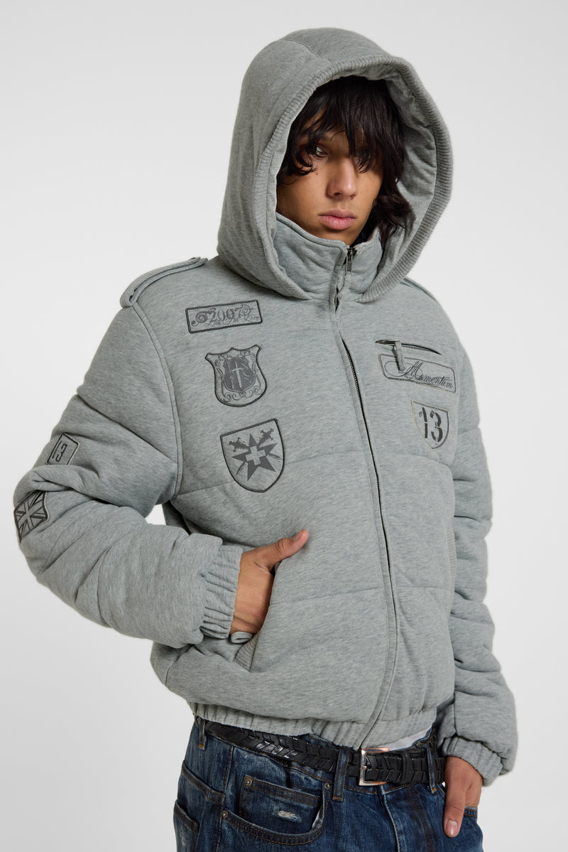 Badge Grey Jersey Puffer Jacket