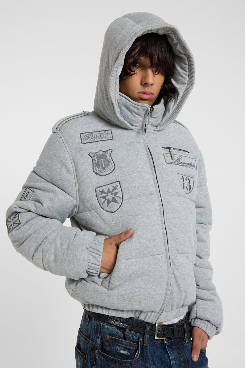 Badge Grey Jersey Puffer Jacket