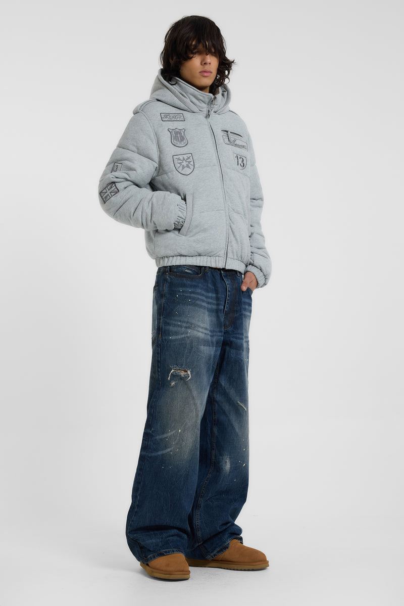 Badge Grey Jersey Puffer Jacket
