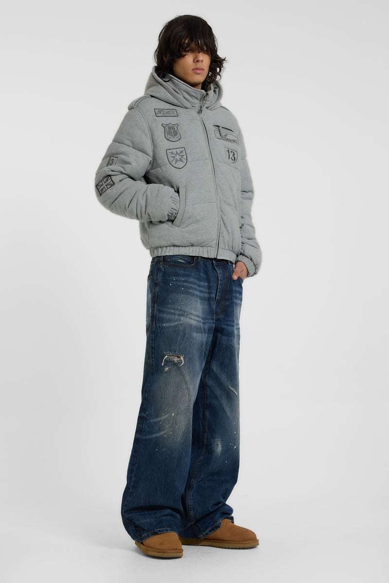 Badge Grey Jersey Puffer Jacket