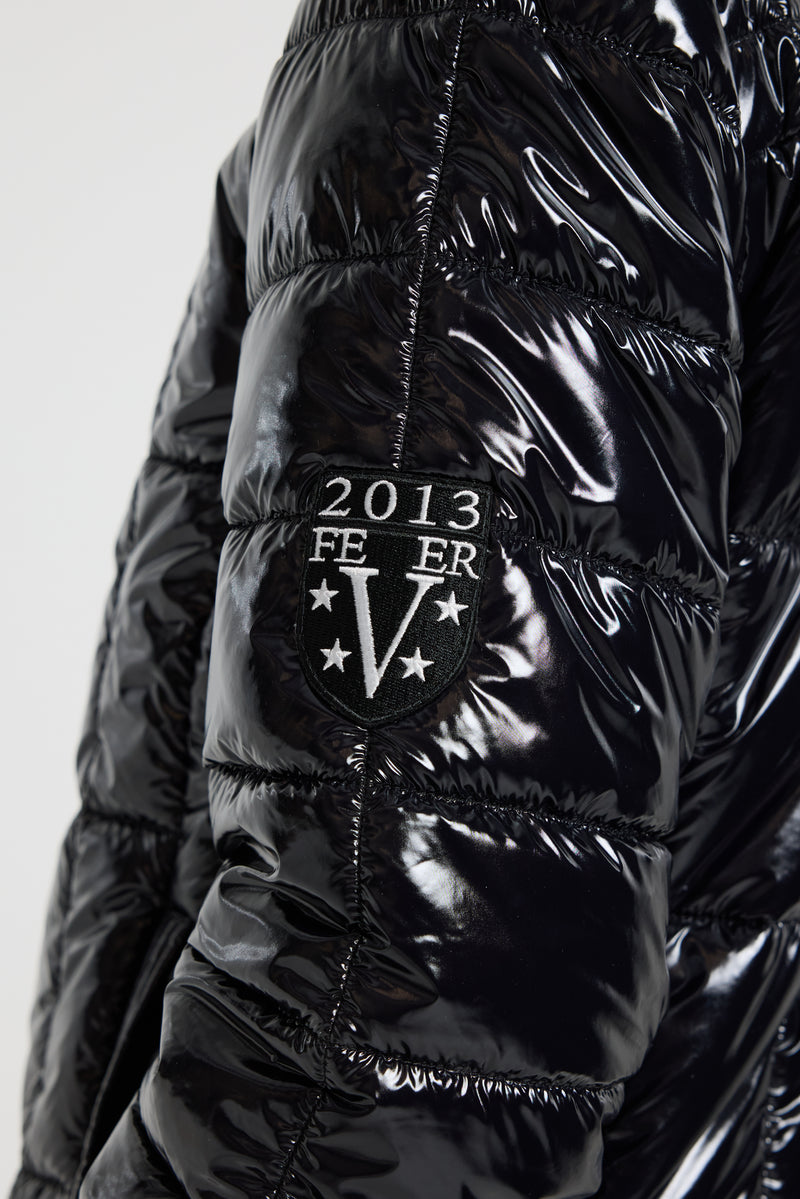Black Hi Shine Fur Hood Puffer