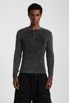 Long Sleeved Henley Knit Top – view 1