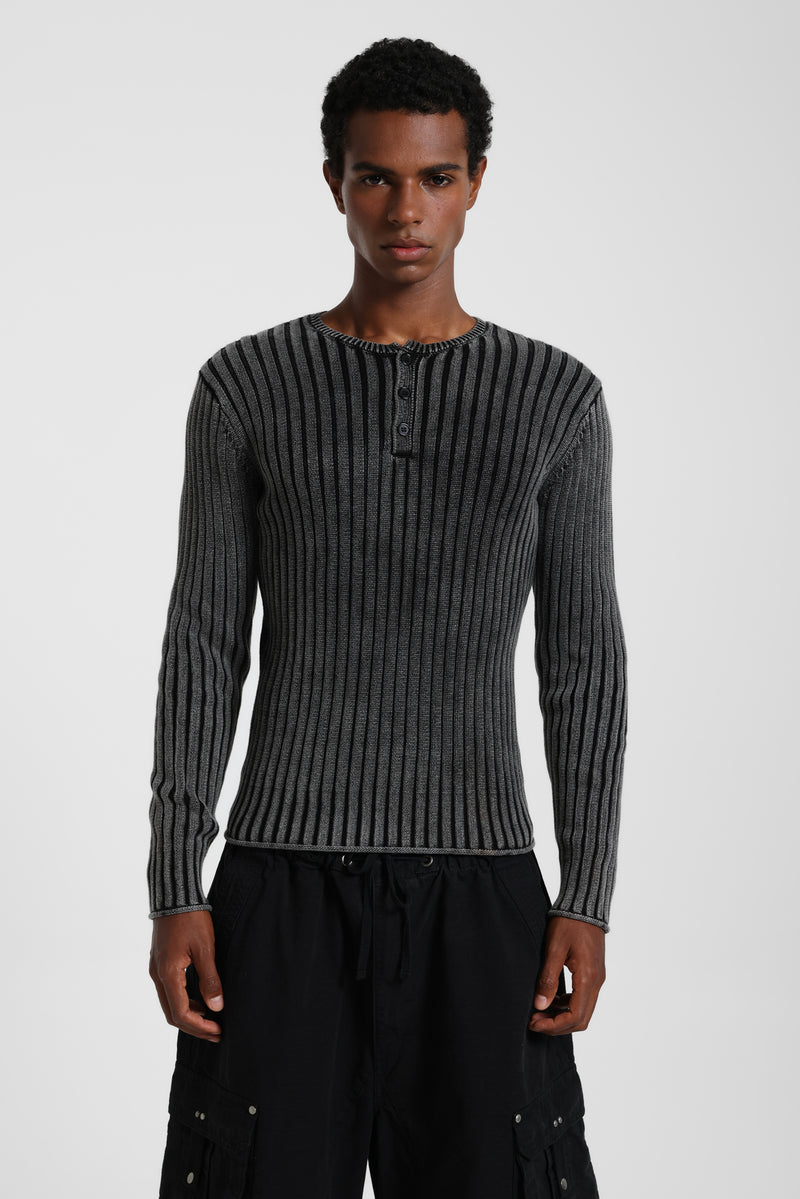 Long Sleeved Henley Knit Top – view 1