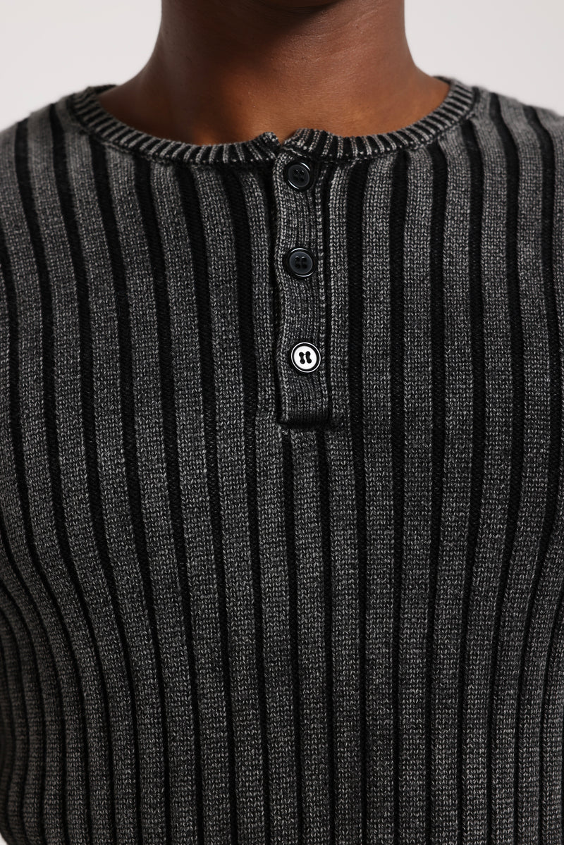 Long Sleeved Henley Knit Top – view 2