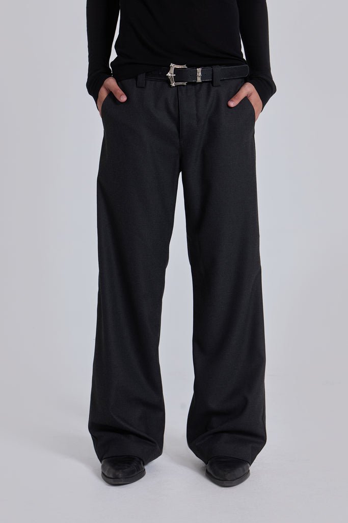 Charcoal Stacked Straight Suit Pants