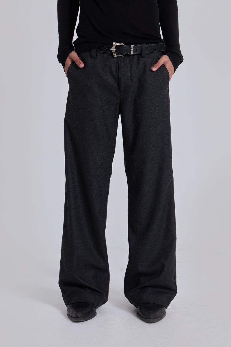 Charcoal Stacked Straight Suit Pants