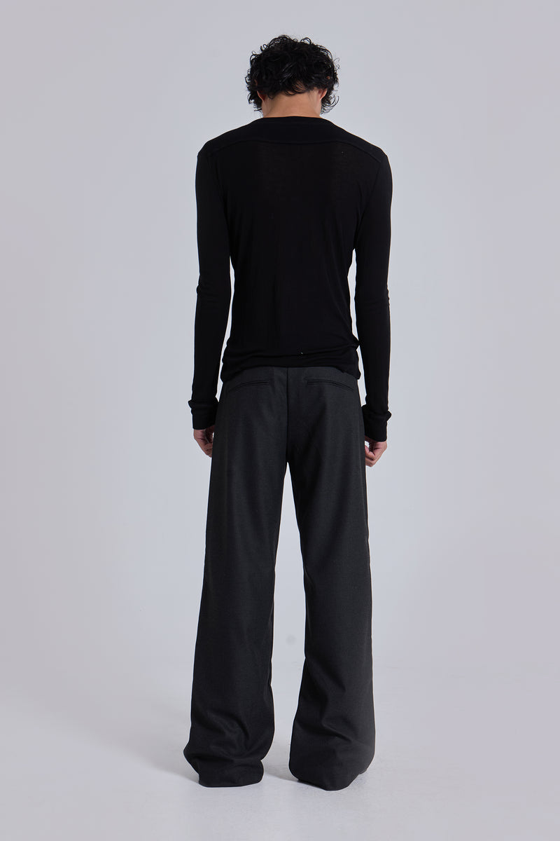 Charcoal Stacked Straight Suit Pants