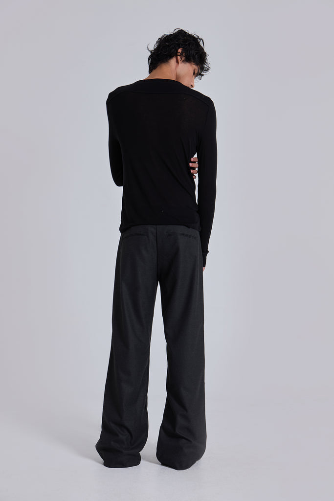 Charcoal Stacked Straight Suit Pants
