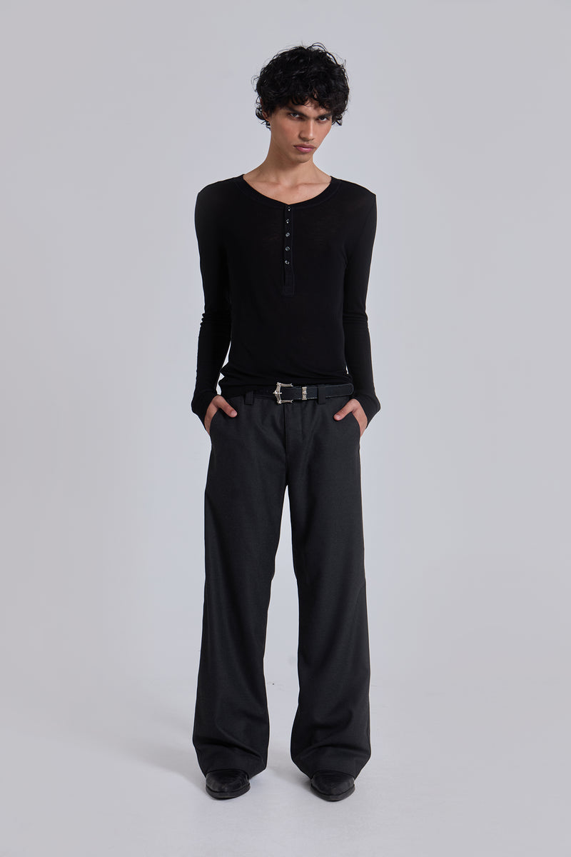 Charcoal Stacked Straight Suit Pants