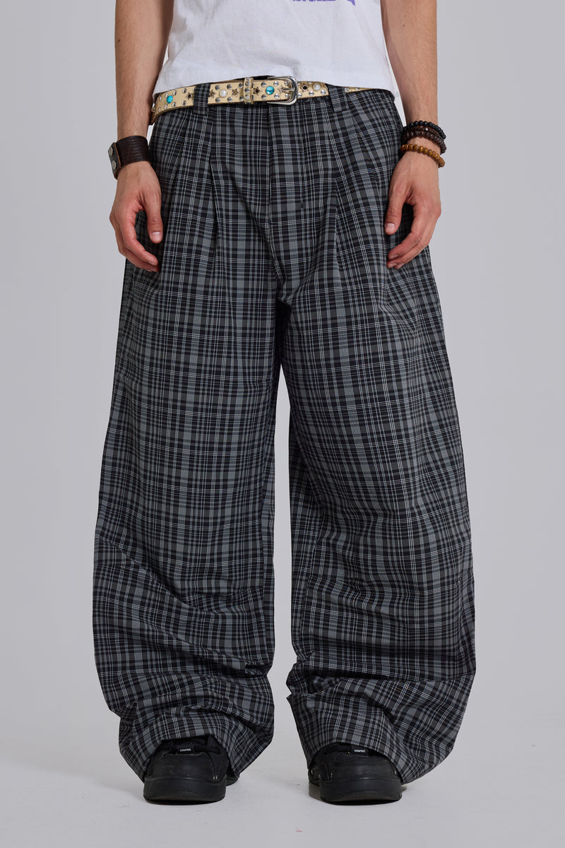 胡桃 インド インディゴ ラリーキルト zakuchiku ワイドパンツ Black Check Goliath Suit Trousers | Jaded London | Clothing