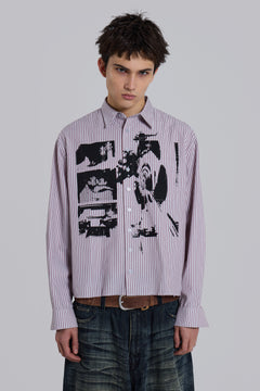 Overprint Cropped Button-Up Shirt - XS / Multi
