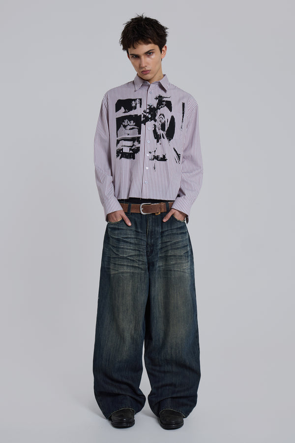 Overprint Cropped Button-up Shirt