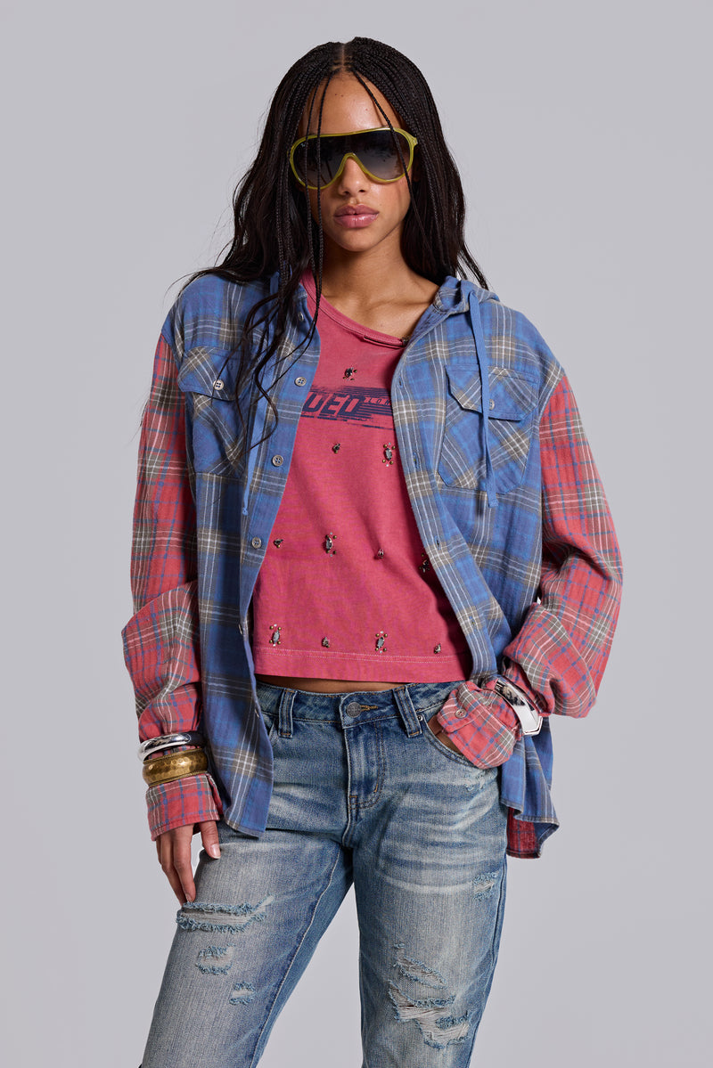 Checked Button-Up Hooded Shirt | Jaded London | Clothing