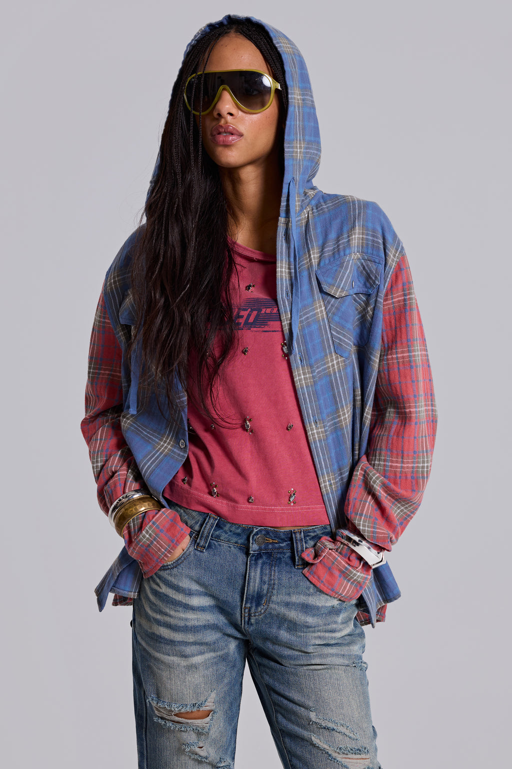Checked Button-Up Hooded Shirt | Jaded London | Clothing