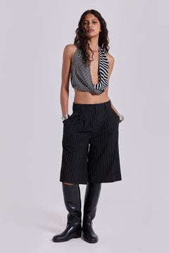 Black Pinstripe Goliath Shorts - W26 / Black