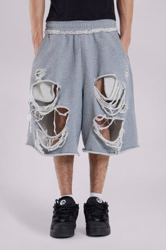 Grey Distressed Monster Shorts - L / Grey
