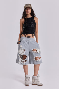 Grey Distressed Monster Shorts - L / Grey