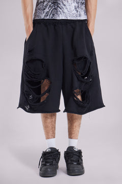 Black Distressed Monster Shorts - S / Black