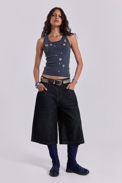 Creased Indigo Colossus Jorts - W26 / Blue