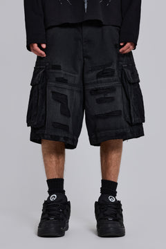 Black Distressed Beach Cargo Shorts - W26 / Black