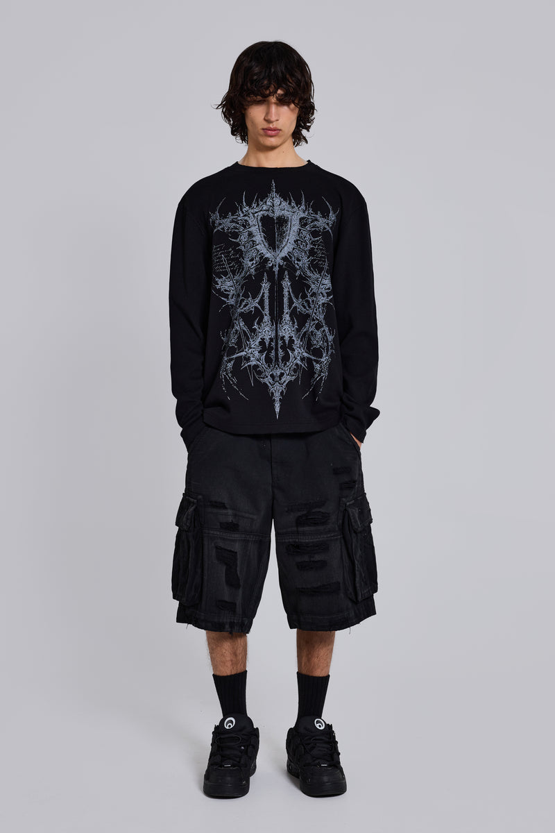 Black Distressed Beach Cargo Shorts