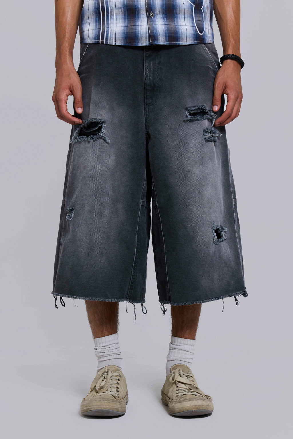 Pinstripe Double Knee Carpenter Jorts | Jaded London | Clothing