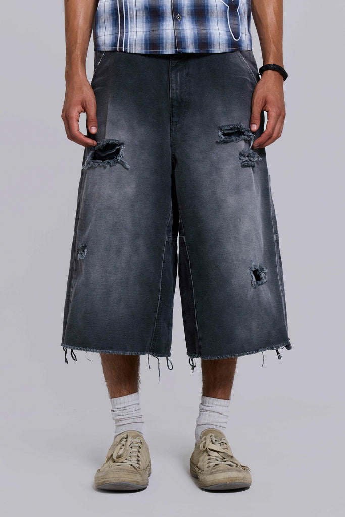 Pinstripe Double Knee Carpenter Jorts | Jaded London | Clothing