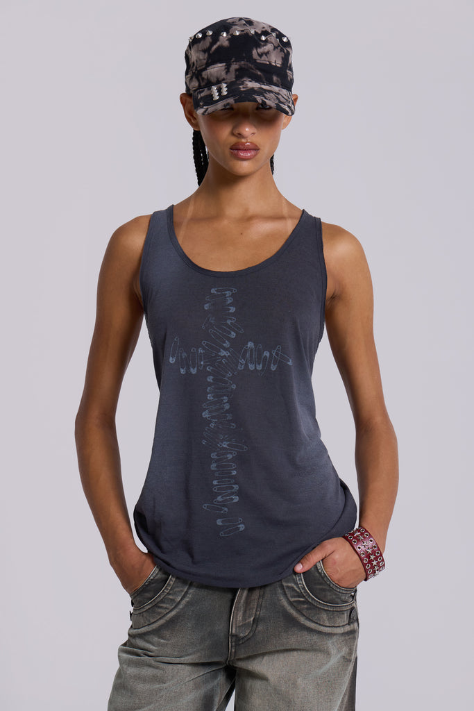 Safety Pin Washed Black Tank