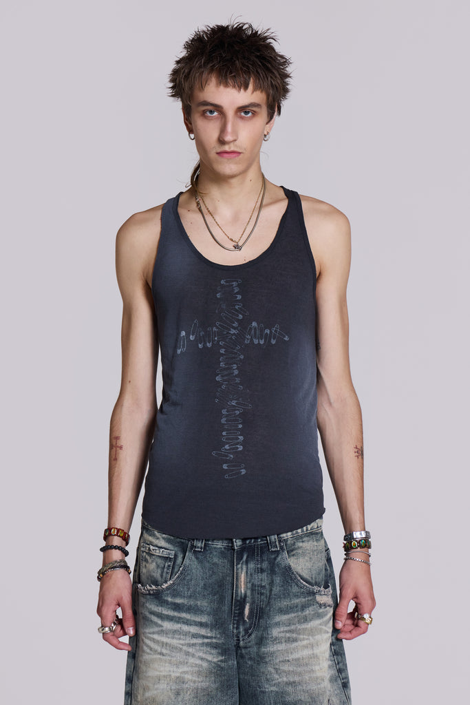 Safety Pin Washed Black Tank