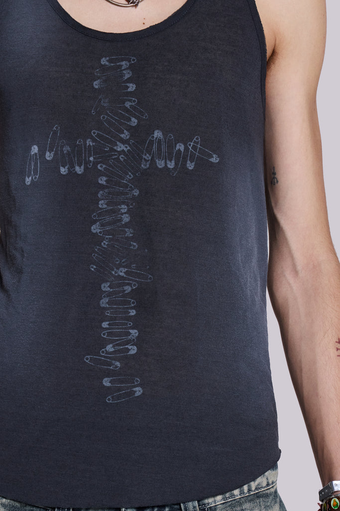Safety Pin Washed Black Tank