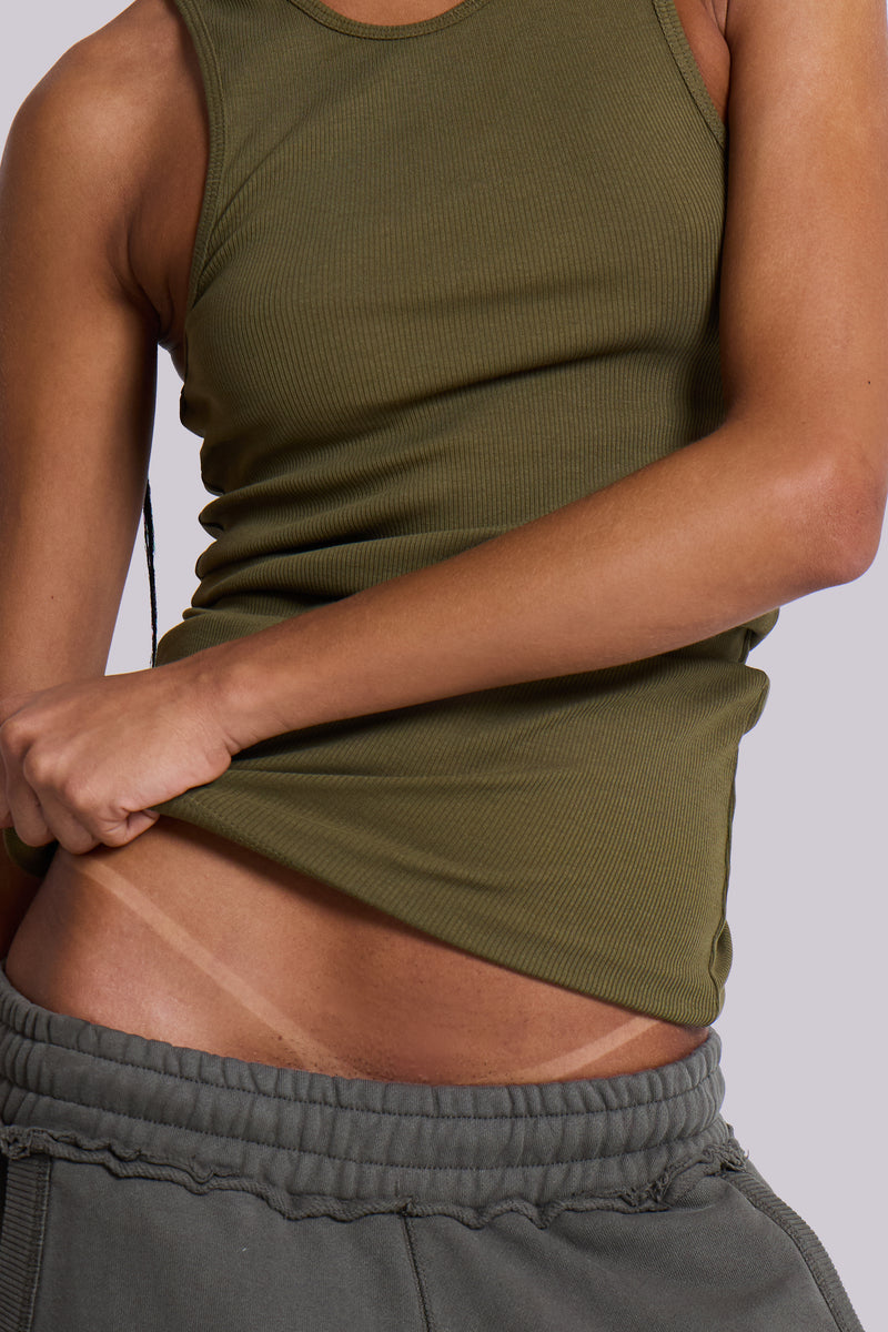 Khaki Rib Longline Vest | Jaded London | Clothing