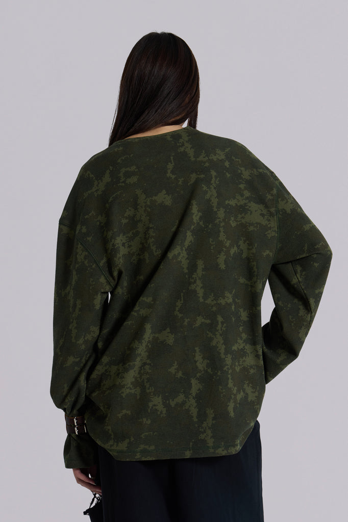 Digi Camo Waffle Henley Top