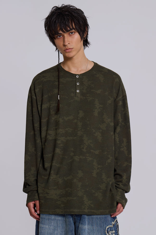 Digi Camo Waffle Henley Top