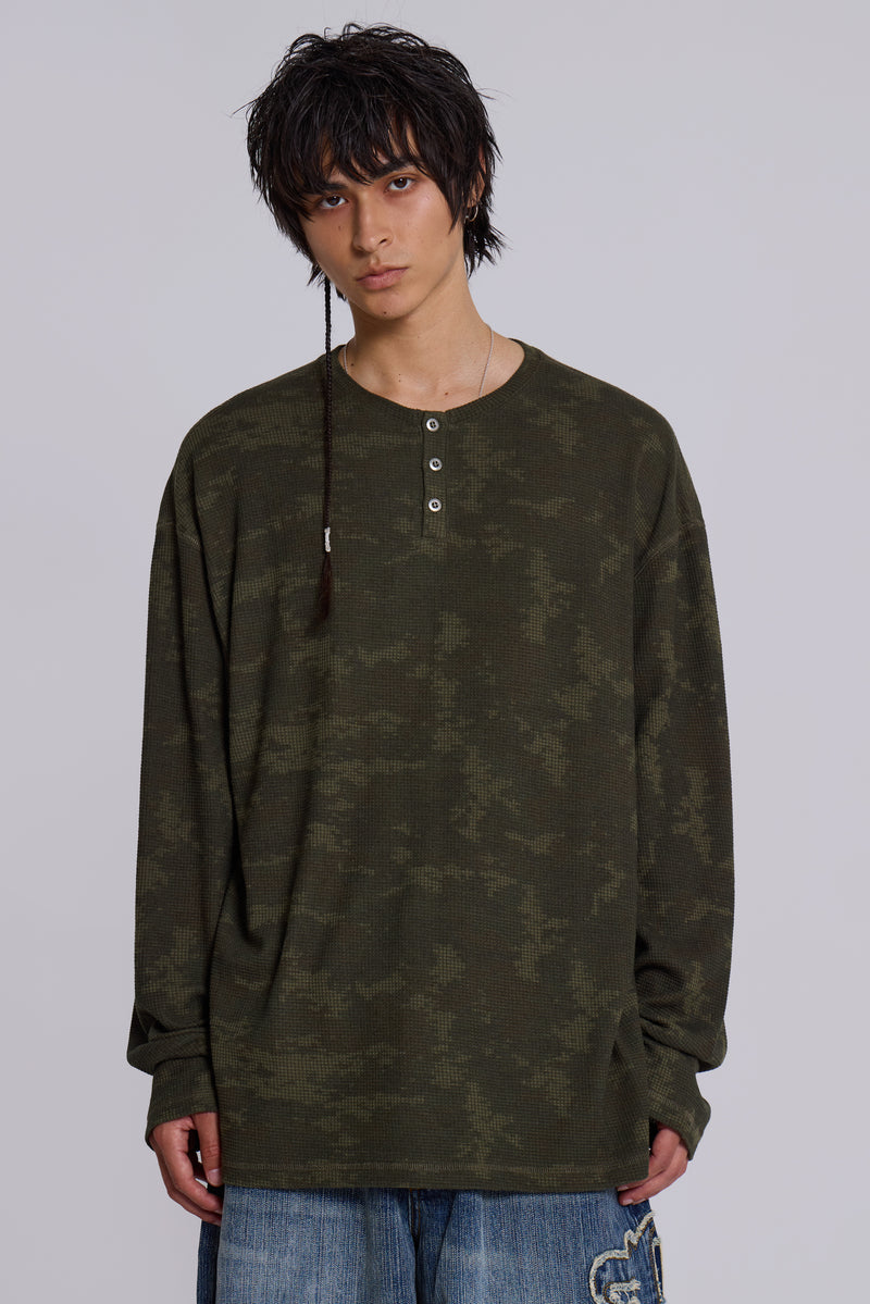 Digi Camo Waffle Henley Top