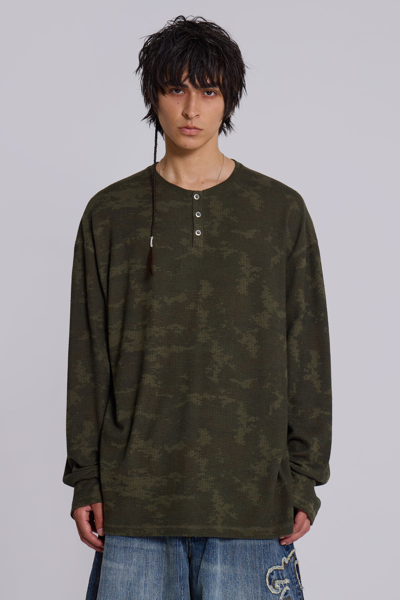 Digi Camo Waffle Henley Top