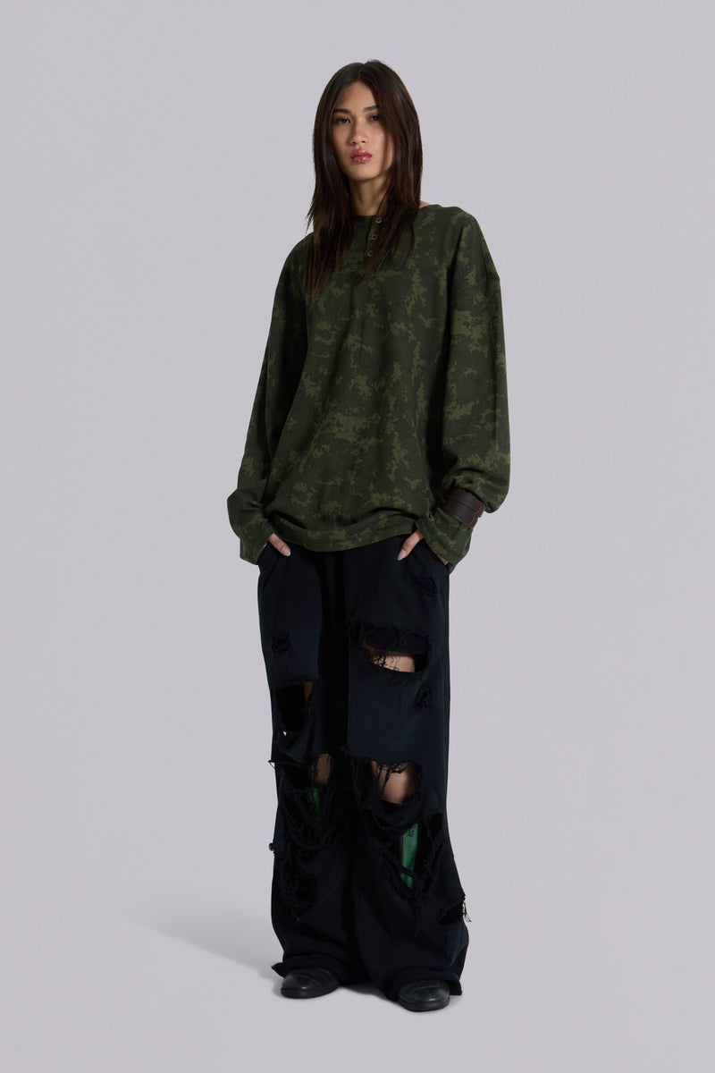 Digi Camo Waffle Henley Top