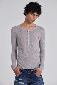 Grey Marl Haze Henley Top - S / Grey