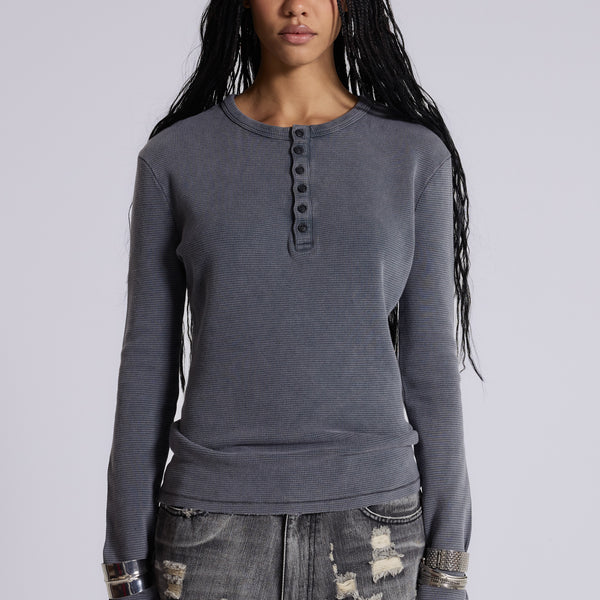 Charcoal Waffle Henley Top | Jaded London | Clothing