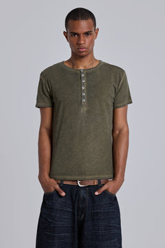 Khaki Haze Henley T-Shirt - L / Khaki