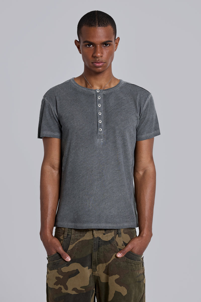 Washed Black Haze Henley T-Shirt