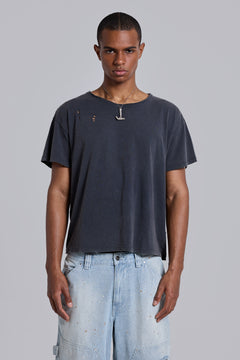 Washed Black Cropped Moth T-Shirt - XXS / Black