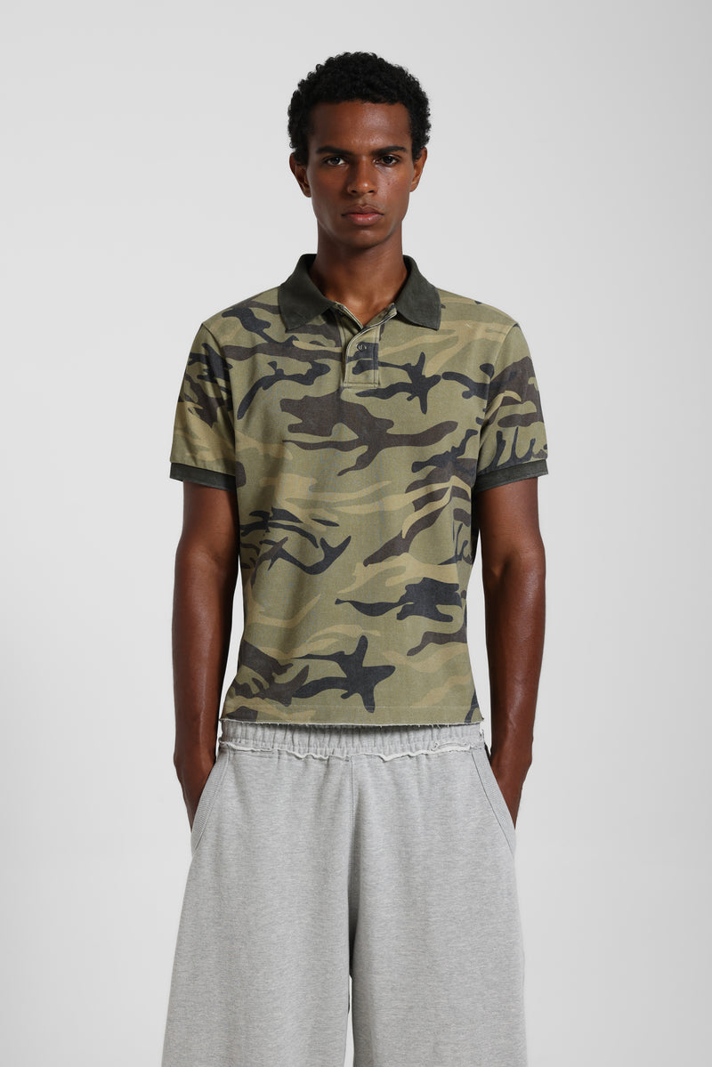 Washed Camo Polo Top