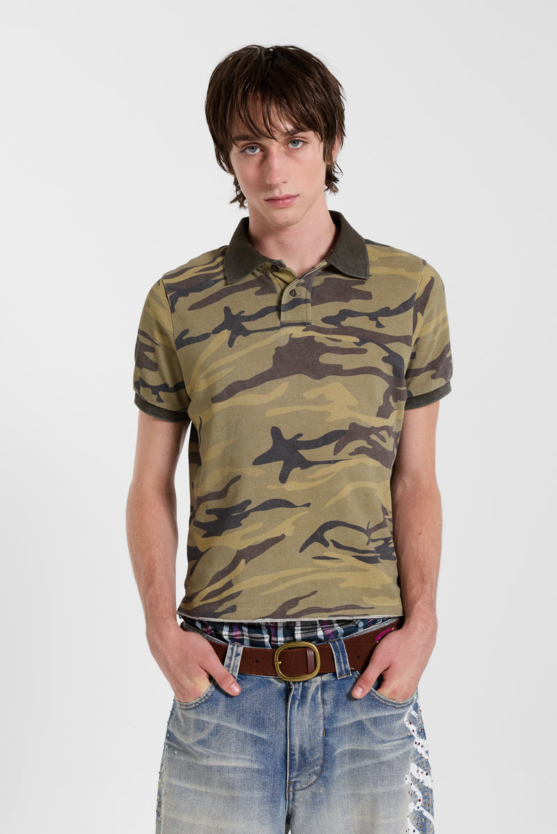 Washed Camo Polo Top