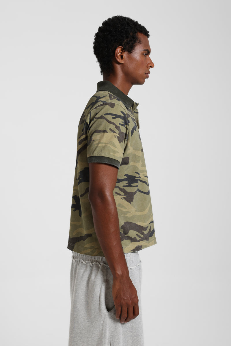 Washed Camo Polo Top