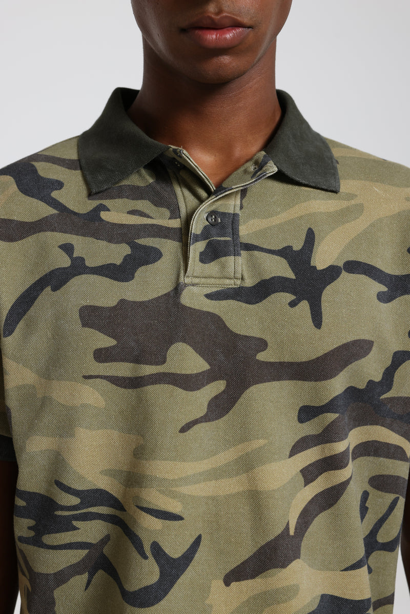 Washed Camo Polo Top
