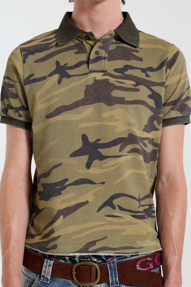 Washed Camo Polo Top