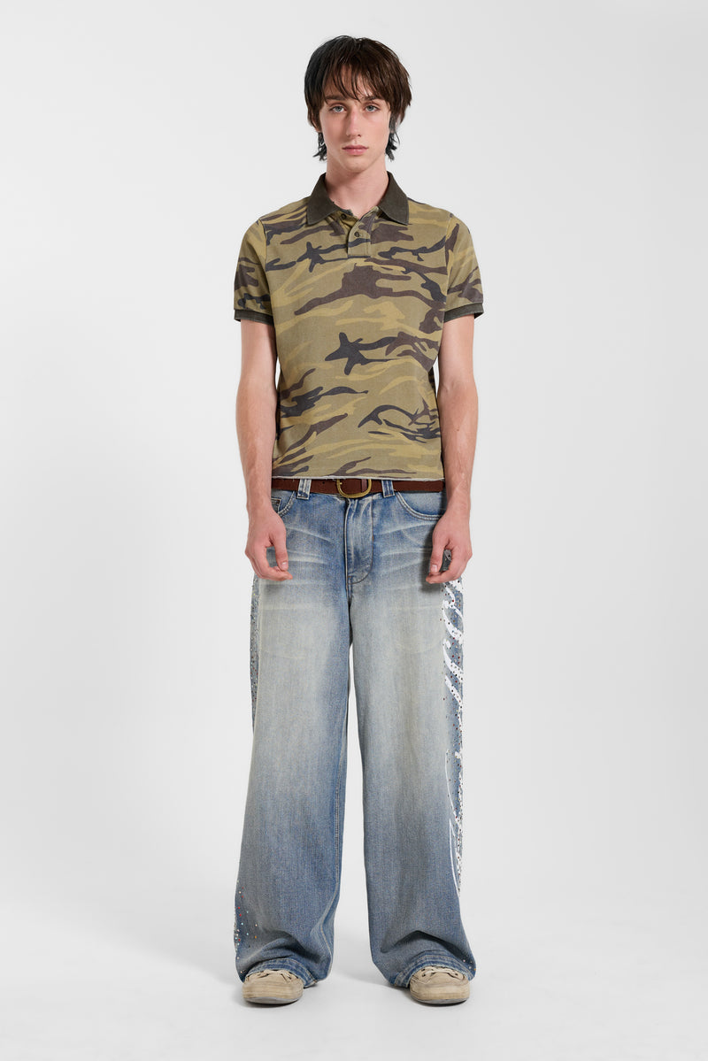 Washed Camo Polo Top